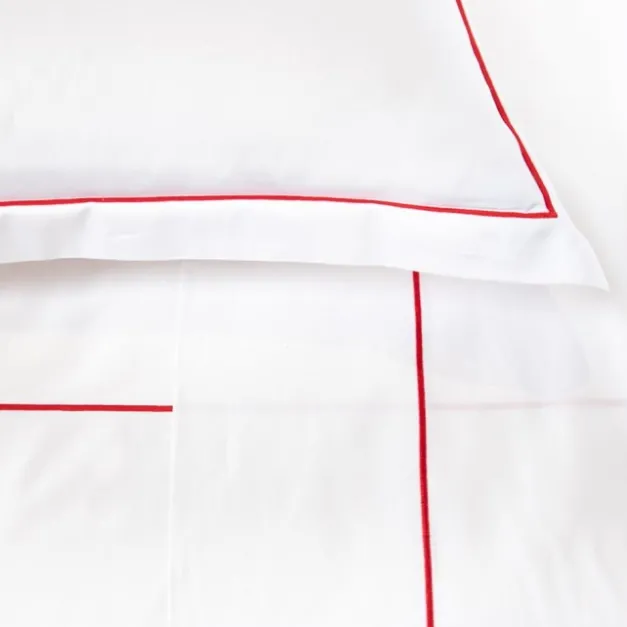 Maison Jean-Vier Housse de couette en satin de coton broderie rouge