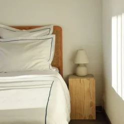 Maison Jean-Vier Housse de couette satin de coton broderie vert foncé