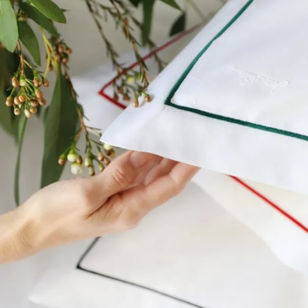 Maison Jean-Vier Lot de 2 taies d'oreiller avec broderie vert foncé