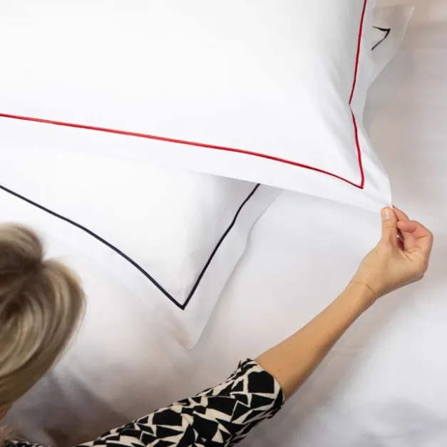 Maison Jean-Vier Lot de 2 taies d'oreiller avec broderie bleu foncé