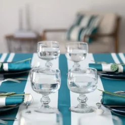 Maison Jean-Vier Nappe à rayures vertes en satin de coton