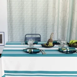 Maison Jean-Vier Nappe à rayures vertes en satin de coton