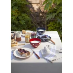 Maison Jean-Vier Nappe beige à rayures en lin et coton