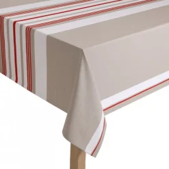 Maison Jean-Vier Nappe beige et rouge à rayures en coton
