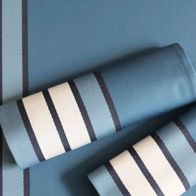 Maison Jean-Vier Nappe bleu nuit en coton à rayures