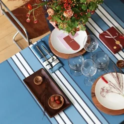 Maison Jean-Vier Nappe bleu nuit en coton à rayures