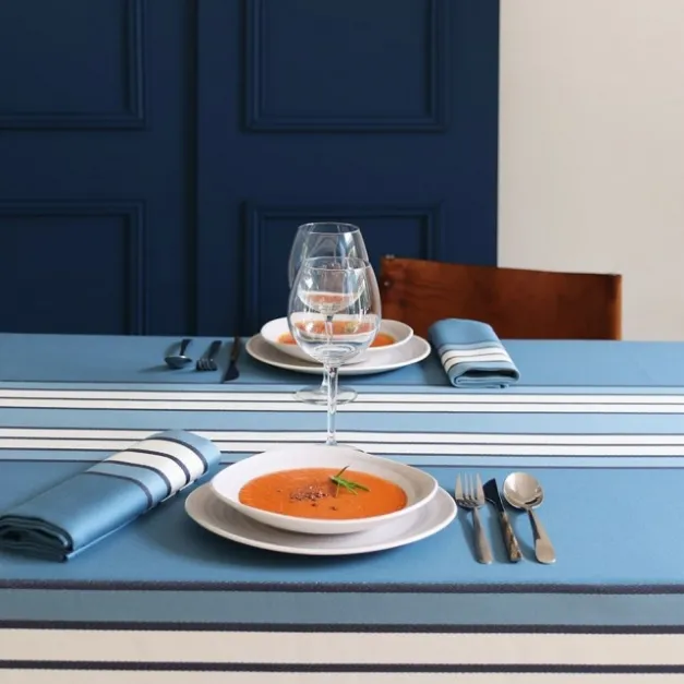 Maison Jean-Vier Nappe bleu nuit en coton à rayures