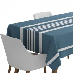Maison Jean-Vier Nappe en coton bleu à chevrons
