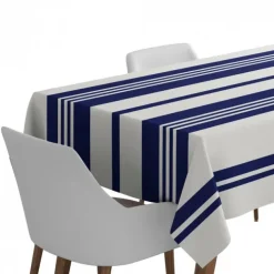 Maison Jean-Vier Nappe en coton bleu foncé et blanche à rayures