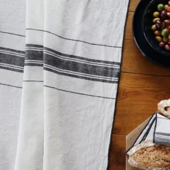 Maison Jean-Vier Nappe en lin blanc ivoire à rayures