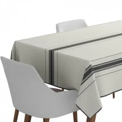 Maison Jean-Vier Nappe en lin blanc ivoire à rayures