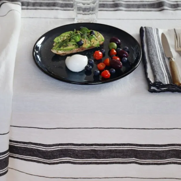 Maison Jean-Vier Nappe en lin blanc ivoire à rayures