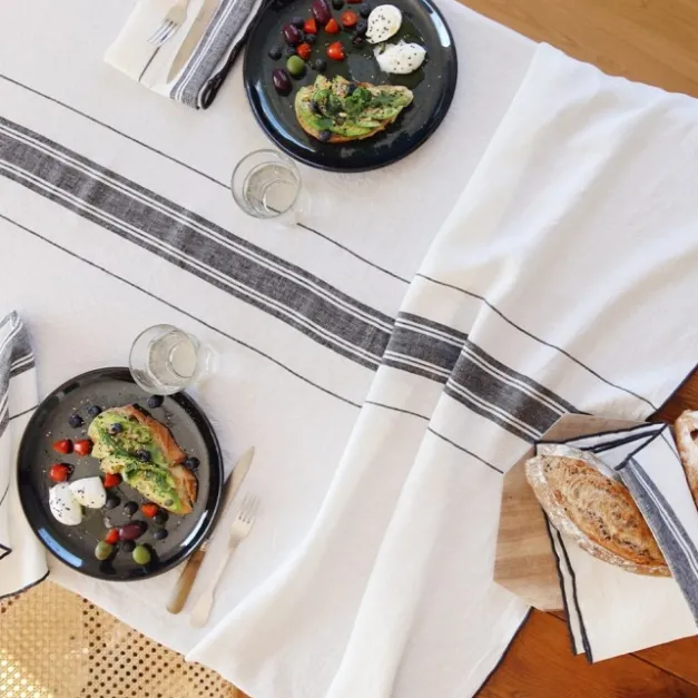 Maison Jean-Vier Nappe en lin blanc ivoire à rayures