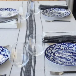 Maison Jean-Vier Nappe en lin blanc ivoire à rayures