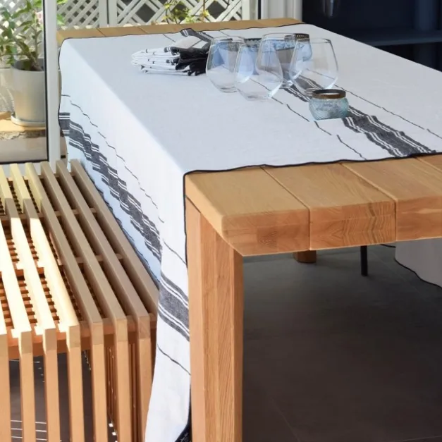 Maison Jean-Vier Nappe en lin blanc ivoire à rayures
