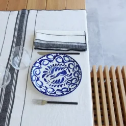 Maison Jean-Vier Nappe en lin blanc ivoire à rayures