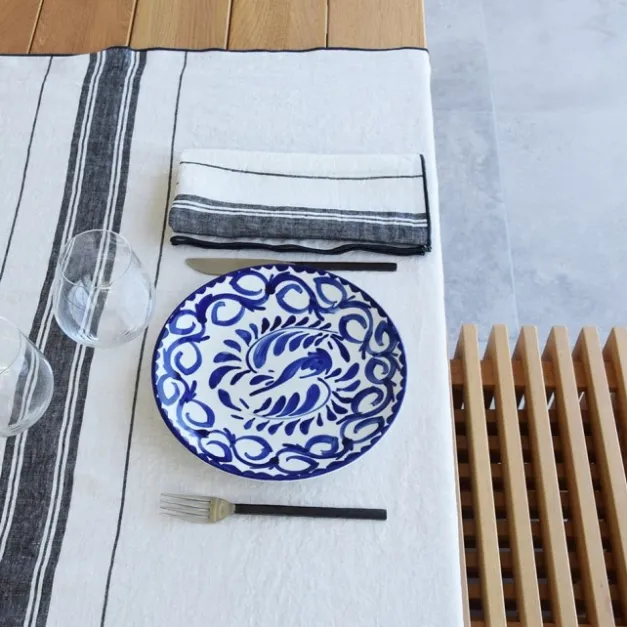 Maison Jean-Vier Nappe en lin blanc ivoire à rayures