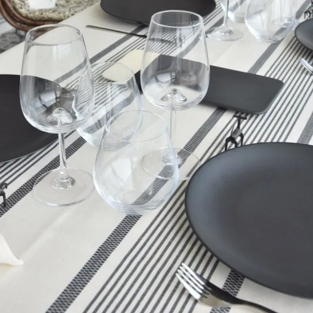 Maison Jean-Vier Nappe en lin et coton à rayures noir et écru
