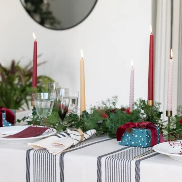 Maison Jean-Vier Nappe en lin et coton à rayures noir et écru