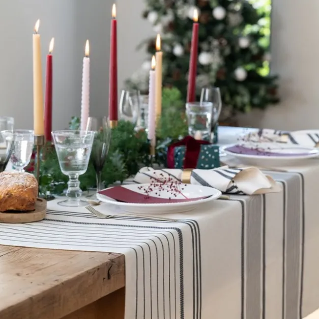 Maison Jean-Vier Nappe en lin et coton à rayures noir et écru