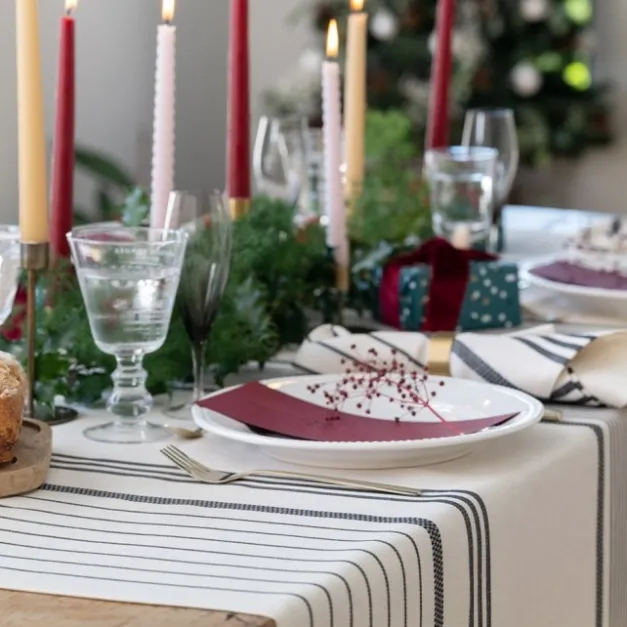 Maison Jean-Vier Nappe en lin et coton à rayures noir et écru