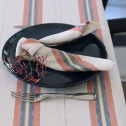 Maison Jean-Vier Nappe en lin et coton à rayures terre cuite
