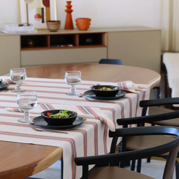 Maison Jean-Vier Nappe en lin et coton à rayures terre cuite