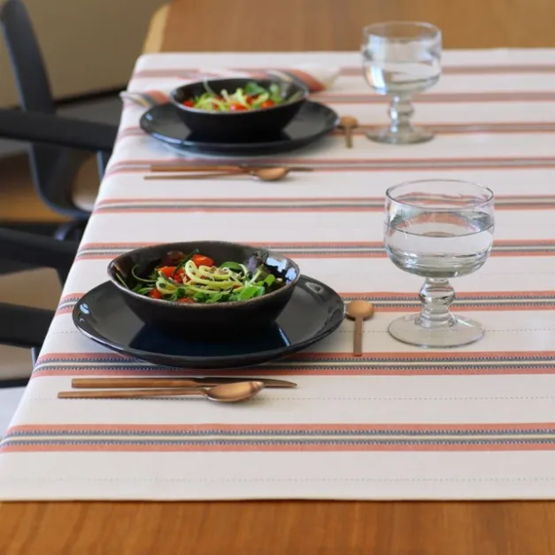 Maison Jean-Vier Nappe en lin et coton à rayures terre cuite
