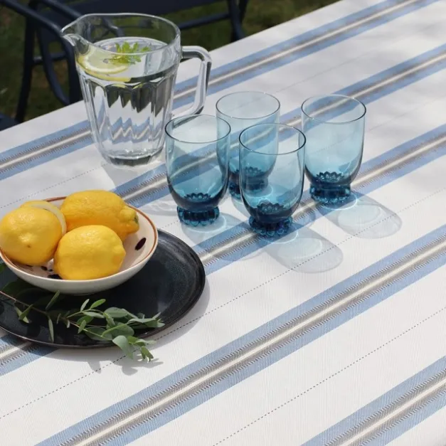 Maison Jean-Vier Nappe en lin et coton bleu à rayures