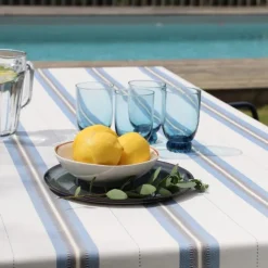 Maison Jean-Vier Nappe en lin et coton bleu à rayures