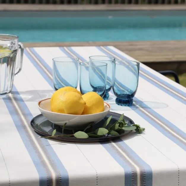 Maison Jean-Vier Nappe en lin et coton bleu à rayures