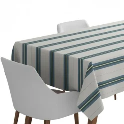 Maison Jean-Vier Nappe en lin et coton bleu à rayures