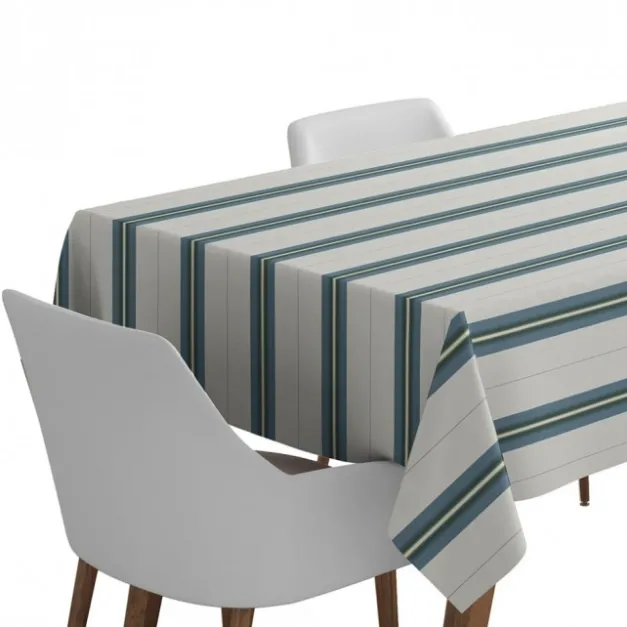 Maison Jean-Vier Nappe en lin et coton bleu à rayures