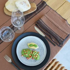 Maison Jean-Vier Nappe en lin terracotta à rayures