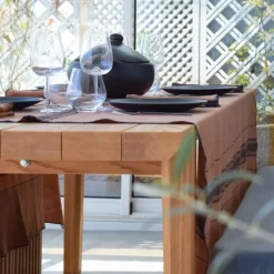 Maison Jean-Vier Nappe en lin terracotta à rayures