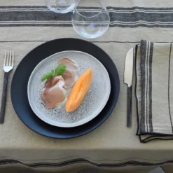 Maison Jean-Vier Nappe en lin vert clair à rayures