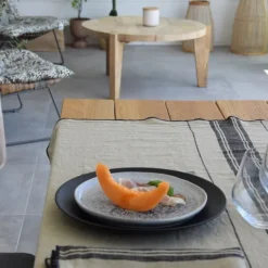 Maison Jean-Vier Nappe en lin vert clair à rayures