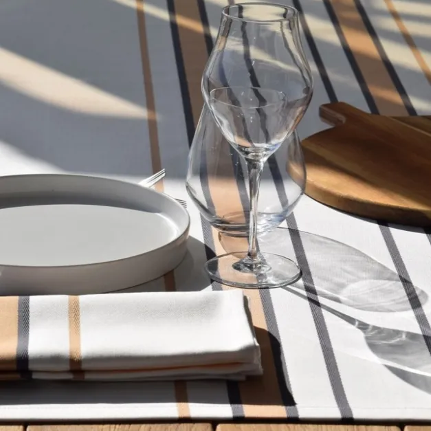 Maison Jean-Vier Nappe en satin de coton à rayures beige