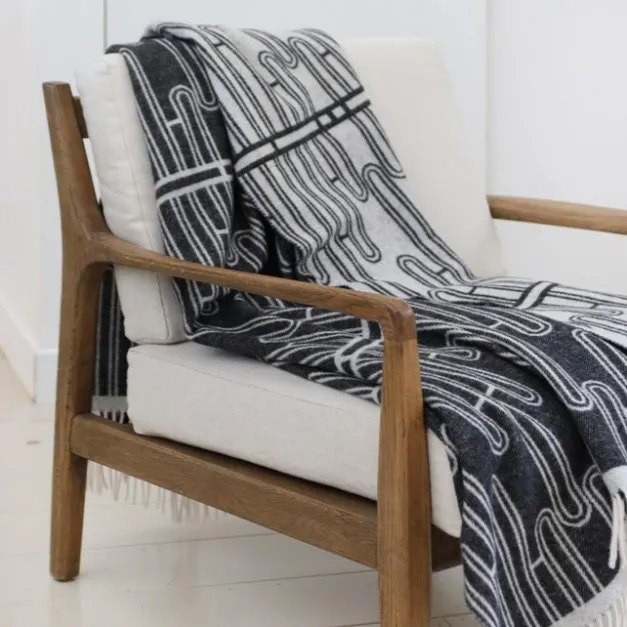 Maison Jean-Vier Plaid en cachemire et laine gris foncé à franges