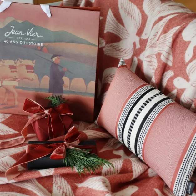 Maison Jean-Vier Plaid terracotta en laine et cachemire avec motifs