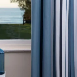 Maison Jean-Vier Rideau bleu en coton tissage chevrons