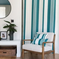 Maison Jean-Vier Rideau en coton à rayures vert foncé et blanc