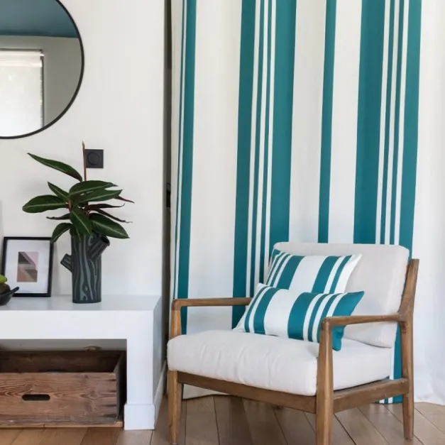 Maison Jean-Vier Rideau en coton à rayures vert foncé et blanc