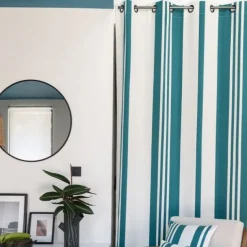 Maison Jean-Vier Rideau en coton à rayures vert foncé et blanc