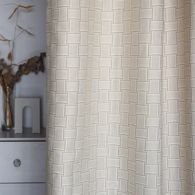 Maison Jean-Vier Rideau en Jacquard beige à motifs tissés