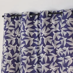 Maison Jean-Vier Rideau en Jacquard bleu en coton motifs oiseaux
