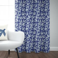Maison Jean-Vier Rideau en Jacquard bleu en coton motifs oiseaux