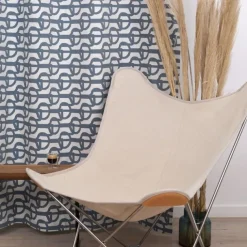 Maison Jean-Vier Rideau en Jacquard en coton bleu à motifs noeuds