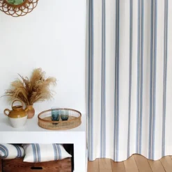 Maison Jean-Vier Rideau en lin et coton à rayures bleu