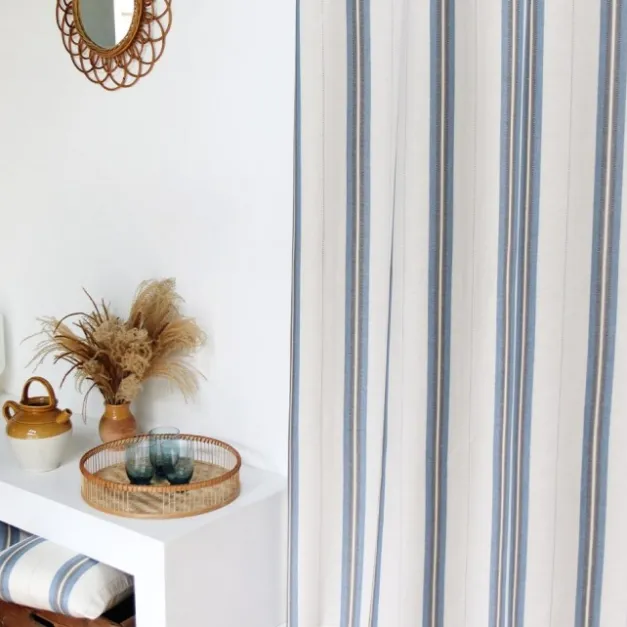Maison Jean-Vier Rideau en lin et coton à rayures bleu